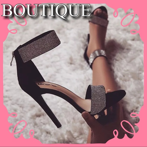 Shoes - Sparkling Black Crystal High Heels Sandals